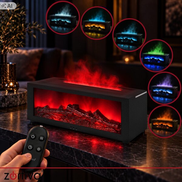 Difuzor dekorativni RGB LED kamin 150ml vlažilec zraka USB daljinec - Zortiva