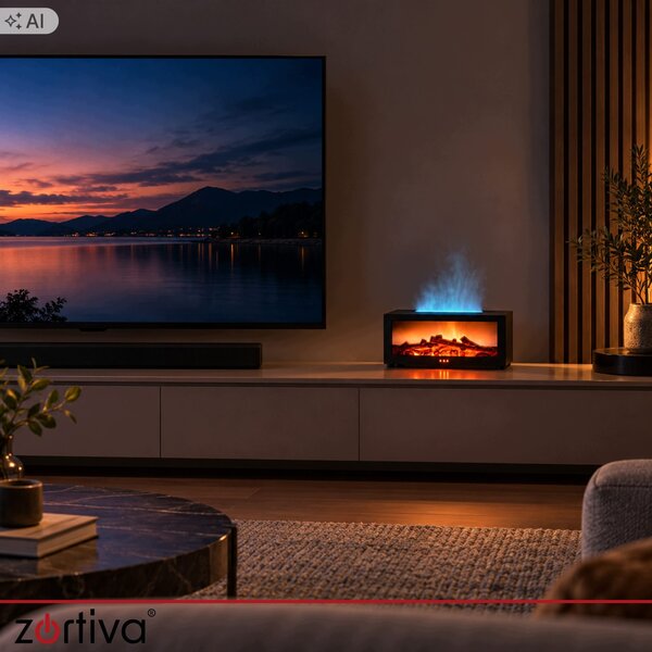 Difuzor dekorativni RGB LED kamin 150ml vlažilec zraka USB daljinec - Zortiva
