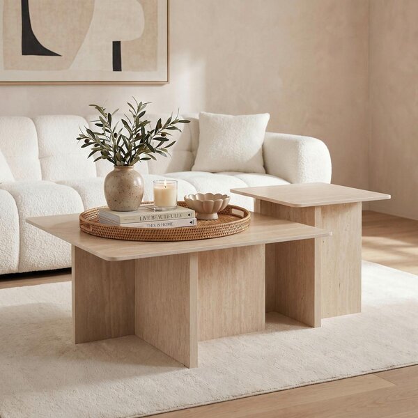 Bessagi Home Klubska Miza Lucca, Krem Barve, 2-Delni Set