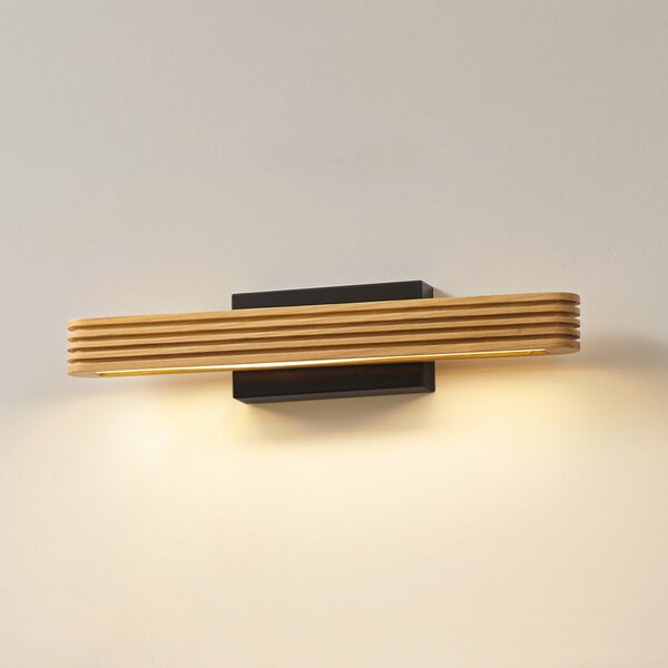 Lucande LED stenska svetilka Lieske, 40 cm, les, črna, Les, Dnevna soba / jedilnica, Les, Sodobni