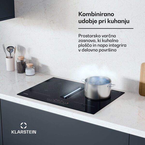 Klarstein AirJet 72 Down Air System indukcijski štedilnik + DownAir-kuhinjska napa, 10 000 W, 446 m³/h, Boost