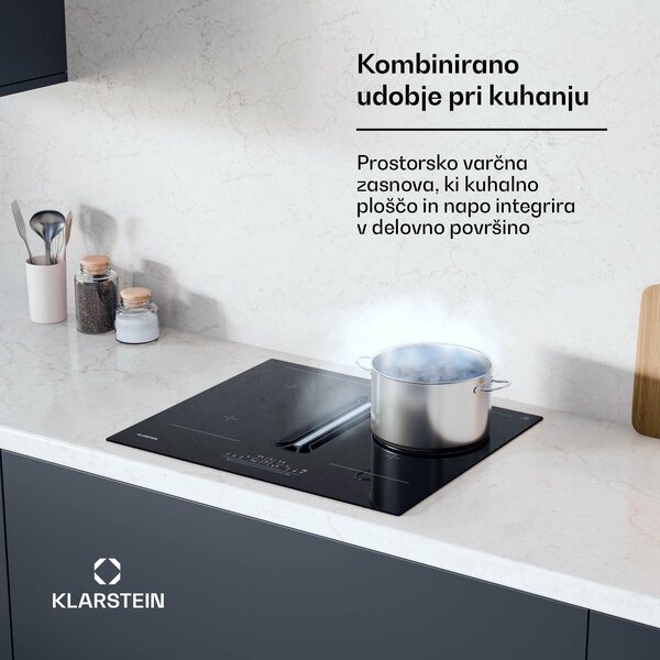 Klarstein AirJet 60 Down Air System indukcijski štedilnik + DownAir-kuhinjska napa, 10 000 W, 445 m³/h, Boost