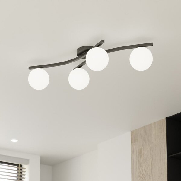 EMIBIG LIGHTING Stropna svetilka Opus, dolžina 85 cm, opal, 84 4-svetlobna., zatemnjen, Črna, Dnevna soba / jedilnica, Kovina, Sodobni