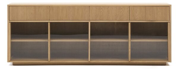 Vitrina v hrastovem dekorju z drsnimi vrati v naravni barvi 200x80x40 cm Helvine – Kave Home