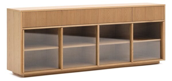 Vitrina v hrastovem dekorju z drsnimi vrati v naravni barvi 200x80x40 cm Helvine – Kave Home