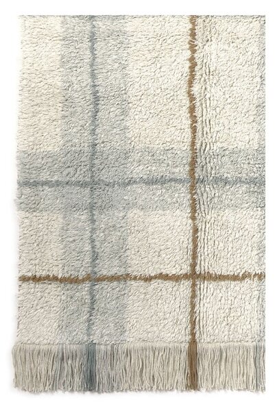 Kremno belo-žajbljevo zelena pralna ročno tkana bombažna preproga 140x190 cm Tartan Blue Sage – Lorena Canals