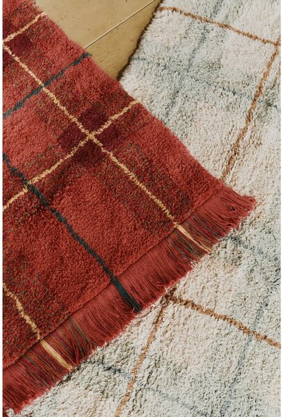 Kremno belo-žajbljevo zelena pralna ročno tkana bombažna preproga 140x190 cm Tartan Blue Sage – Lorena Canals
