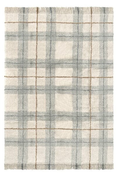Kremno belo-žajbljevo zelena pralna ročno tkana bombažna preproga 140x190 cm Tartan Blue Sage – Lorena Canals