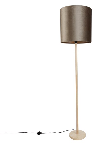 Lesena stoječa svetilka s taupe žametnim senčilom 40 cm - Mels
