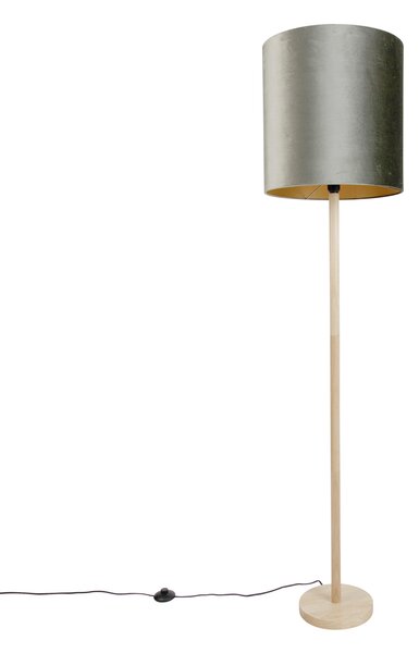 Lesena stoječa svetilka z zelenim žametnim senčilom 40 cm - Mels
