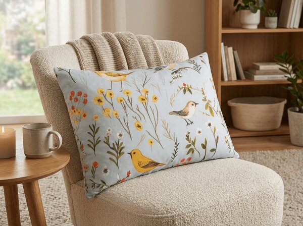 Prevleka za blazino iz mikrovlaken SPRING BIRDS 50x70 cm, barvna