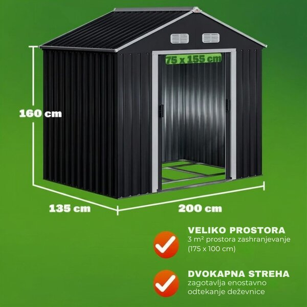 Vrtna lopa za orodje XL, 196x132x188cm, antracitna Gardebruk