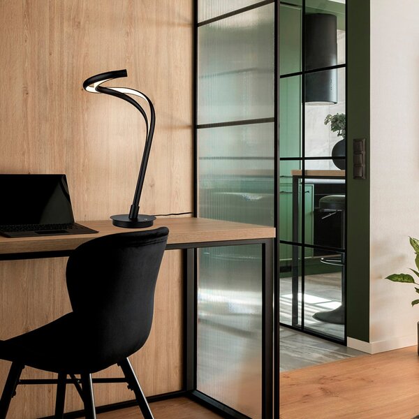 Schuller Valencia LED namizna svetilka Danza, mat črna, višina 50 cm, kovina, zatemnjen, Črna, Dnevna soba / jedilnica, Aluminij, Sodobni