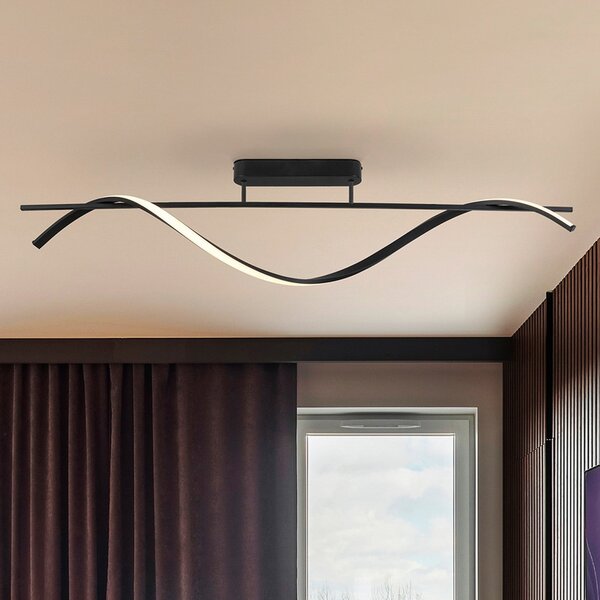 Schuller Valencia LED-stropna svetilka Boa, mat črna, dolžina 90 cm, kovina, Črna, Hodnik, Aluminij, Sodobni