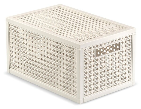 Kremno bela škatla za shranjevanje s pokrovom iz reciklirane plastike 19x30x15 cm Kaya – Curver