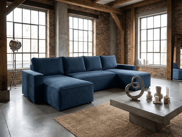 Sedežna garnitura v obliki črke U SMART COSARO 295x140 cm, temno modra