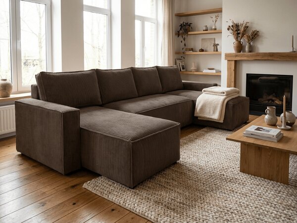 POSEBNA PONUDBA Temno rjava sedežna garnitura v obliki U SMART COSARO 295x140 cm II. kakovost