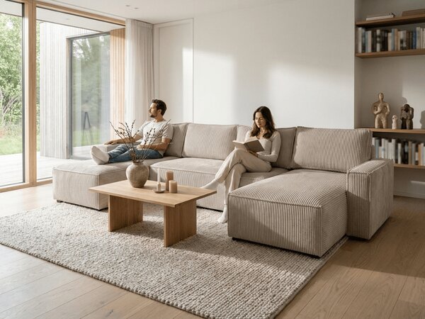 Sedežna garnitura v obliki črke U SMART COSARO 295x140 cm, bež