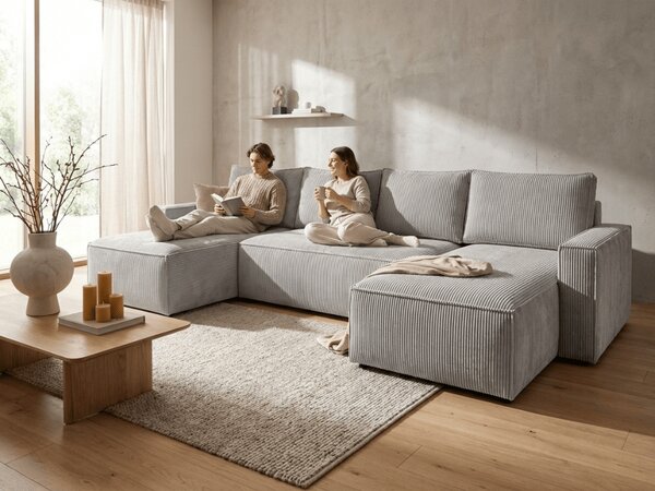 Sedežna garnitura v obliki črke U SMART COSARO 295x140 cm, svetlo siva