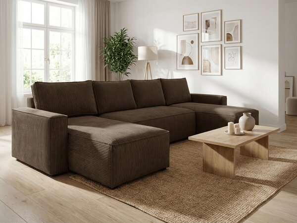 POSEBNA PONUDBA Temno rjava sedežna garnitura v obliki U SMART COSARO 295x140 cm II. kakovost