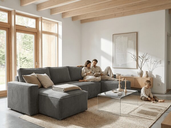 Sedežna garnitura v obliki črke U SMART COSARO 295x140 cm, temno siva