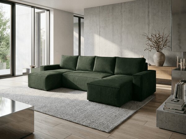 Sedežna garnitura v obliki črke U SMART COSARO 295x140 cm, temno zelena