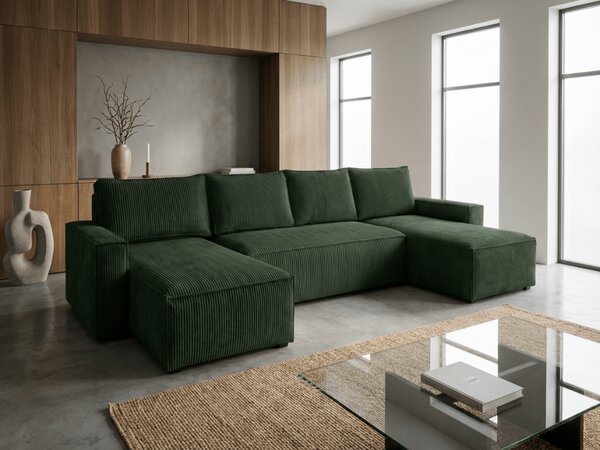 Sedežna garnitura v obliki črke U SMART COSARO 295x140 cm, temno zelena