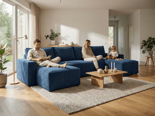 Sedežna garnitura v obliki črke U SMART COSARO 295x140 cm, temno modra