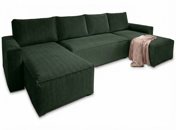 Sedežna garnitura v obliki črke U SMART COSARO 295x140 cm, temno zelena