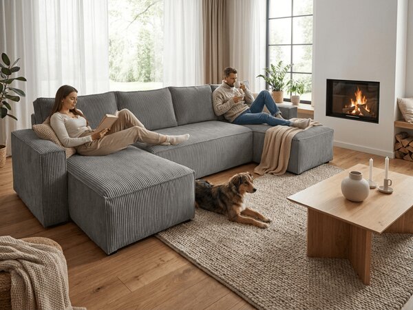 Sedežna garnitura v obliki črke U SMART COSARO 295x140 cm, siva
