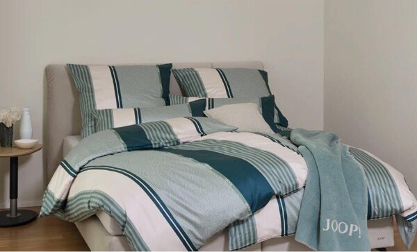 OBOJESTRANSKA POSTELJNINA Herringbone Stripes 140/200 cm mako saten smaragdno zelena