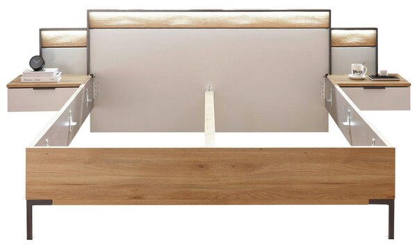 POSTELJNA GARNITURA 180 cm x 200 cm , les, leseni material barve grafita, barve hrasta, svetlo siva