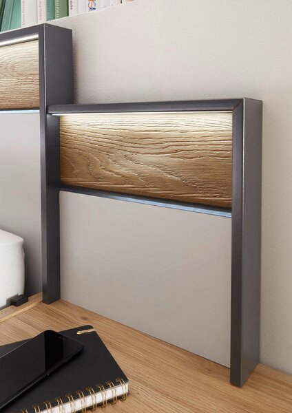 POSTELJNA GARNITURA 180 cm x 200 cm , les, leseni material barve grafita, barve hrasta, svetlo siva