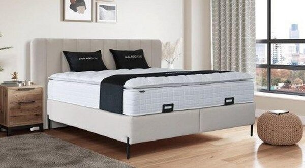 POSTELJA Z VZMETNICO 160 cm x 200 cm , kovina, tekstil, leseni material bež