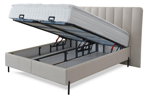 POSTELJA Z VZMETNICO 160 cm x 200 cm , kovina, tekstil, leseni material bež