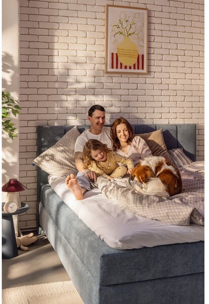 Modra boxspring postelja s prostorom za shranjevanje 160x200 cm Elva Bold Line – Bonami Selection