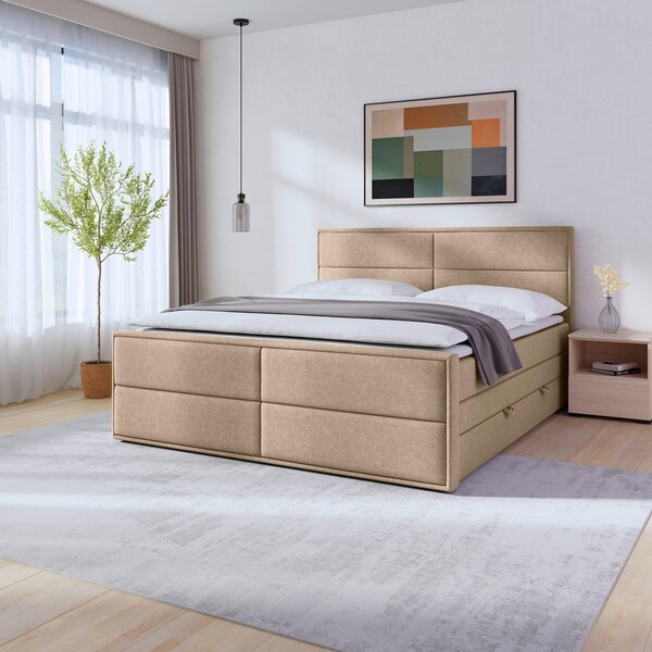 BOXSPRING POSTELJA 180 cm x 200 cm , les, kovina, umetna masa, tekstil, karton, leseni material naravne barve