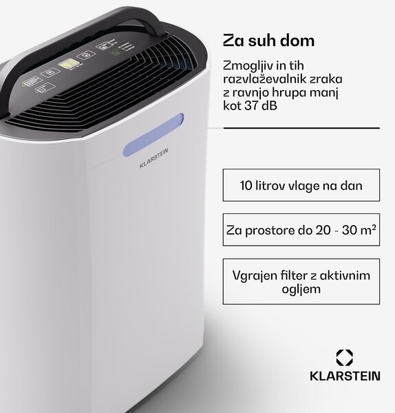 Klarstein AeroDry 10 razvlaževalnik zraka 165W 10l/d 135m³/h 20-30m² DrySelect 37dB