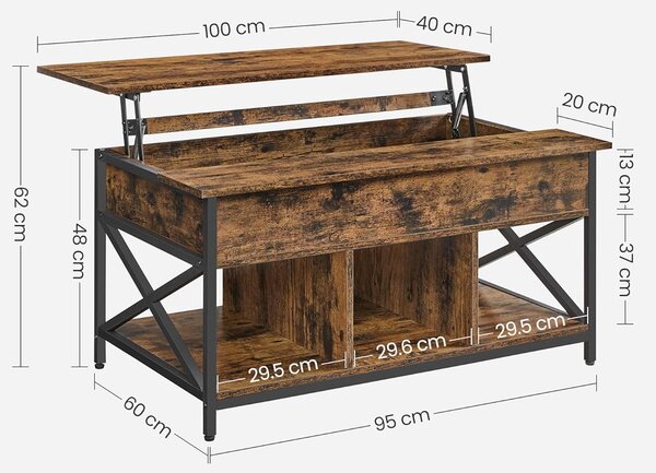 Klubska miza, 60 x 100 x (48-62) cm, rustikalno rjava | VASAGLE