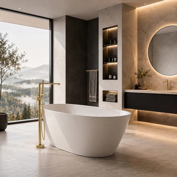 Samostoječa mešalna pipa Rea Logan Brush Gold