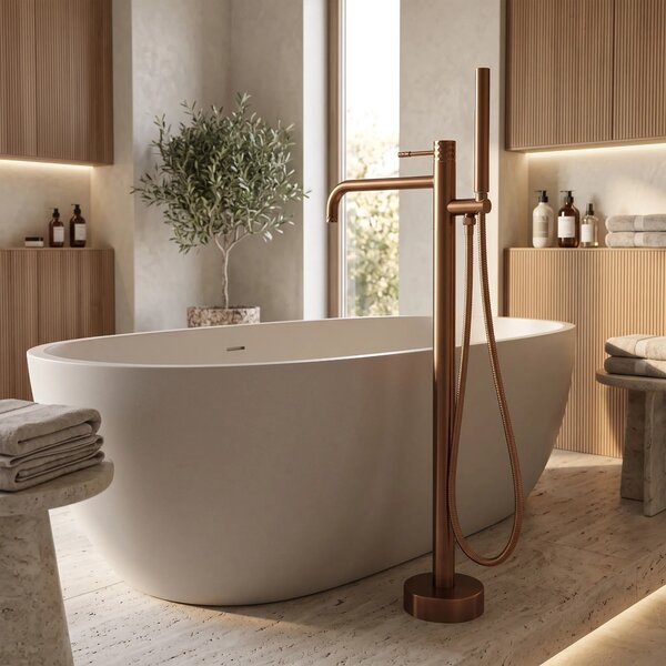 Samostoječa mešalna pipa Rea Lungo Diamond Brush Copper