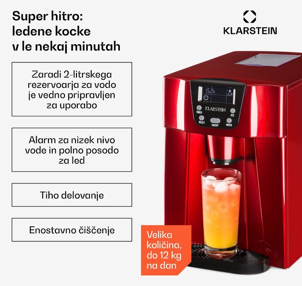 Klarstein Ice Volcano 2G Ledomat | 12kg vsakih 24h | 2l | 6-10min rdeč
