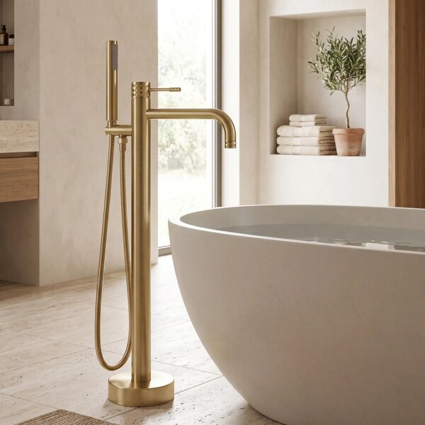 Samostoječa mešalna pipa Rea Lungo Diamond Brush Gold