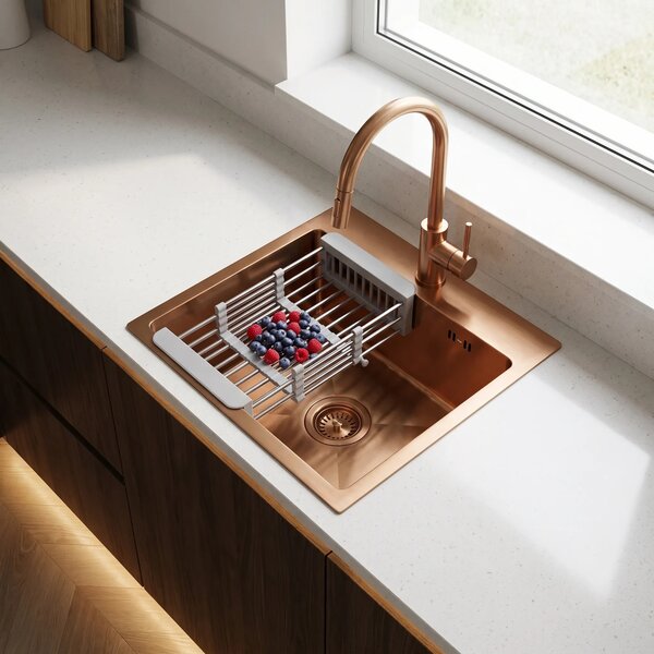 Jekleno pomivalno korito s kompletom dodatkov REA Leo 40 Brush Copper