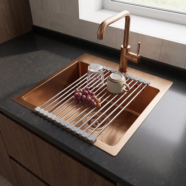 Jekleno pomivalno korito s kompletom dodatkov REA Leo 40 Brush Copper