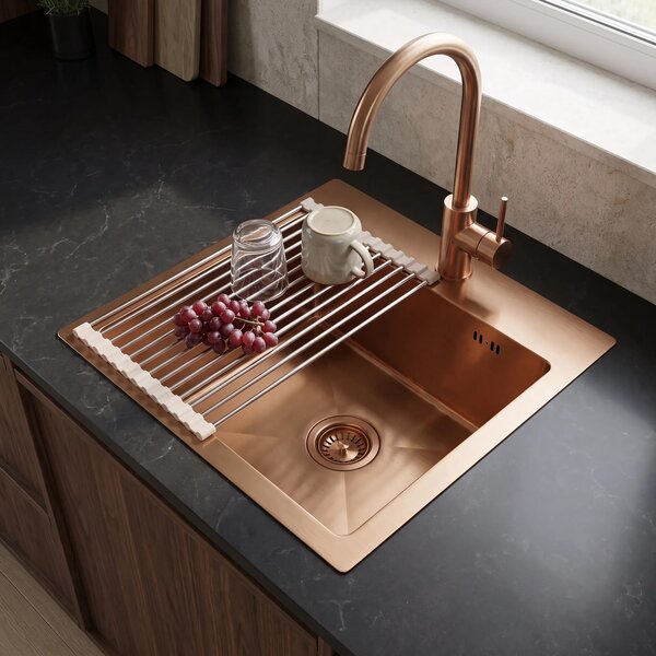 Jekleno pomivalno korito s kompletom dodatkov REA Leo 40 Brush Copper