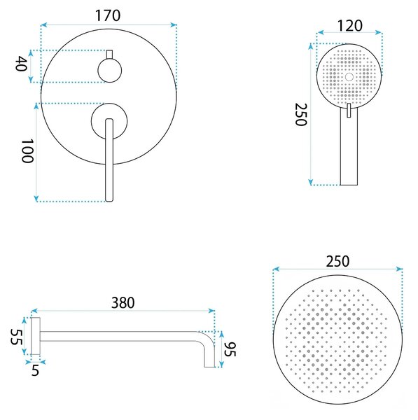 Komplet za tuširanje za vgradnjo Rea Grace Brush Copper + BOX