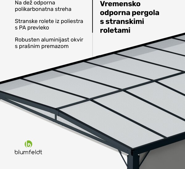 Blumfeldt Pantheon Cortina Solid Sky Paviljon 3x4, odporen na vremenske vplive, s praškastim premazom, stranski paneli