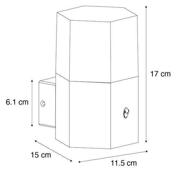Zunanja stenska svetilka črna z dimljenim steklom šestkotnik in senzorjem gibanja - Danska