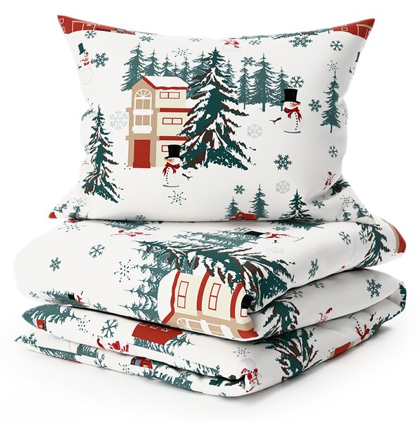 Posteljnina iz mešanice bombaža in poliestra SNOWY HOUSES POLY bela Dimenzije posteljnine: 70 x 90 cm | 140 x 200 cm